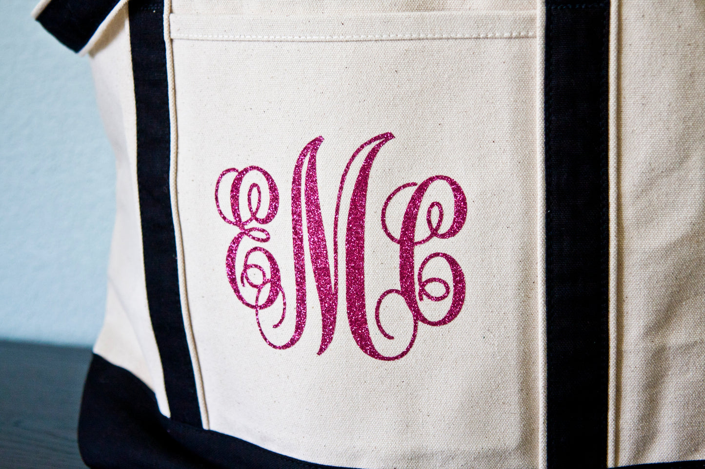 Glitter Vine Monogrammed Large Boat Tote Canvas Large Carry All Tote Beach Tote Bag