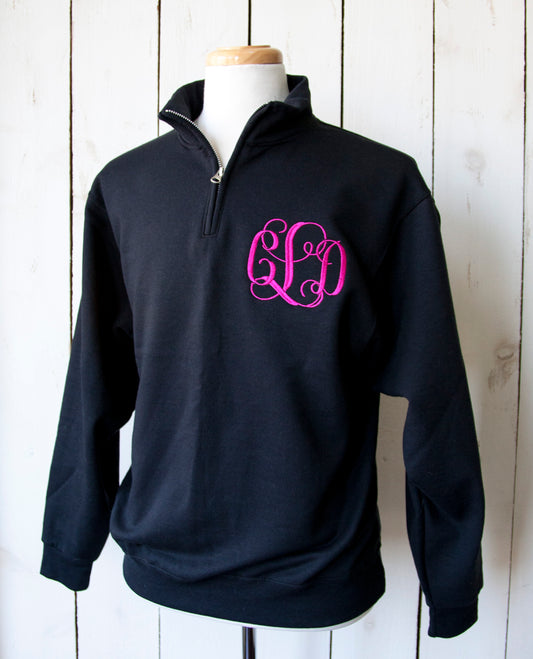 Quarter Zip Vine Monogram Embroidered Adult Sweatshirt Monogram Fall Fleece Custom Clothing