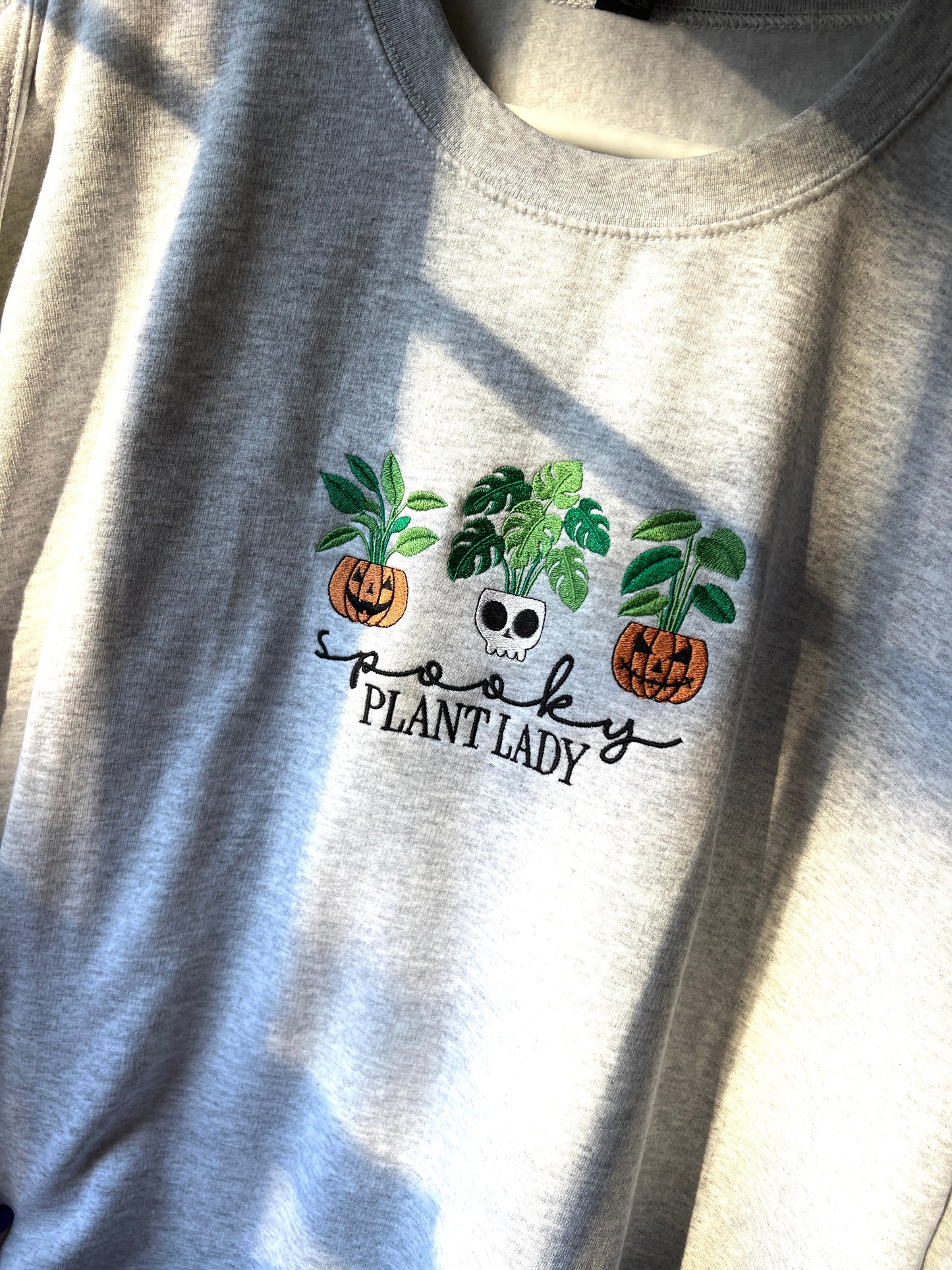 Spooky Plant Lady Halloween Crewneck Sweatshirt Spooky Season Fall Fleece Pumpkins Skeletons Plant Lover