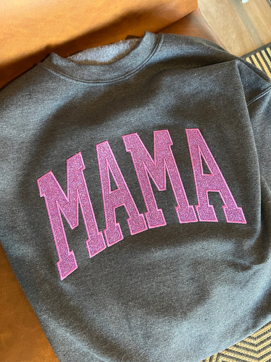 Mama Glitter Appliqué Crewneck Sweatshirt Embroidery Custom Gift