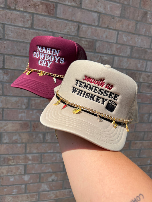 Smooth as Tennessee Whiskey Foam Trucker Hat with Hat Charms Country Western Embroidered Foam Trucker Hat Chris Stapleton Hat Country Music