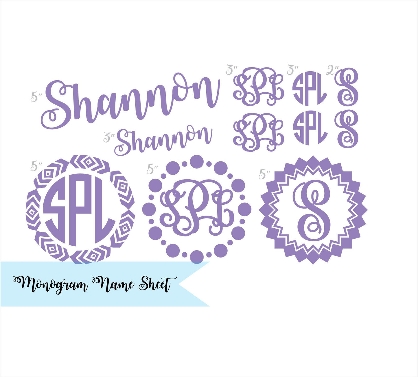 Set of 11 MONOGRAM and Name DECALS Sheet Interlocking Vine Monogram Heart Frame Monogram Wedding Decals