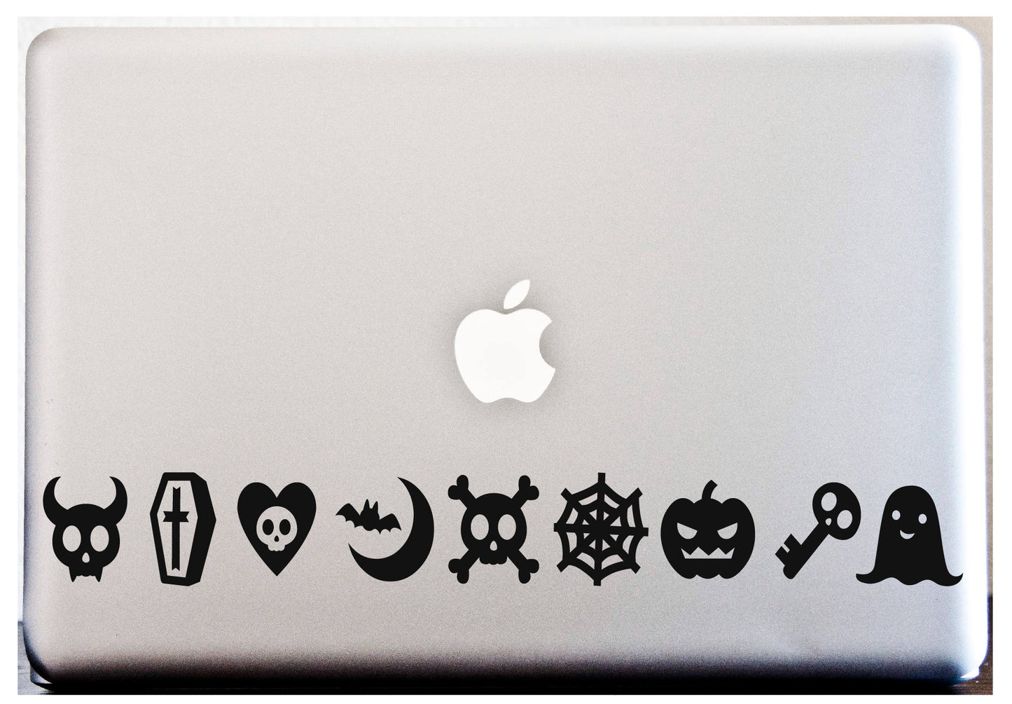 LAPTOP Decal HALLOWEEN Icons Silhouette Stripe Decal Stickers Car Decal Spooky Haunted Ghosts Coffin Skull Decals