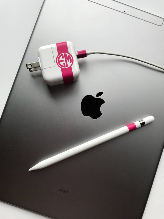 iPad Monogram CHARGER USB WRAP and Apple Pen Decal Monogram Custom Label your Charger iPad iPhone iPod Decal