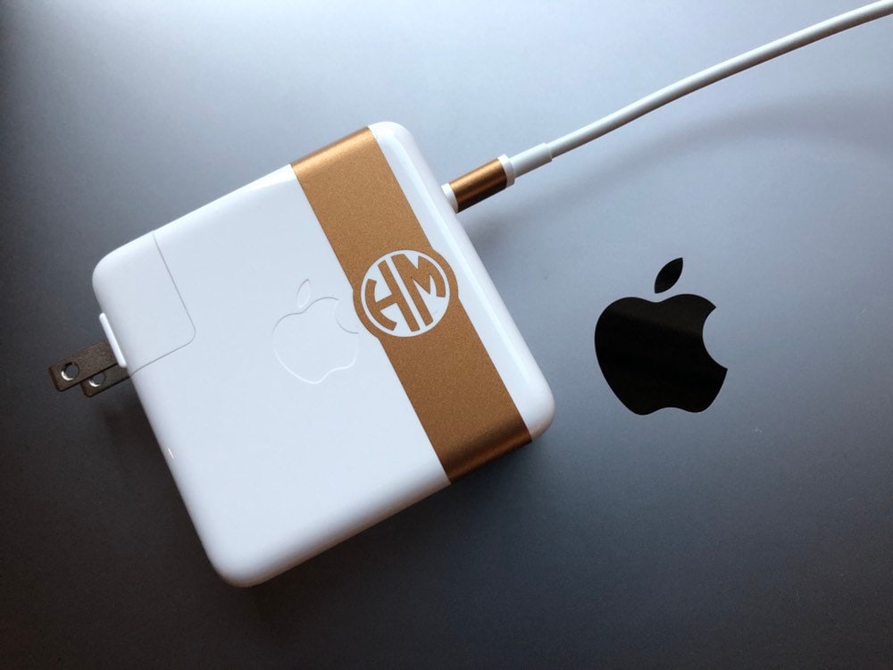 MacBook Monogramed CHARGER and USB WRAP Decal Monogram Custom Label your Charger Laptop Charger Decal