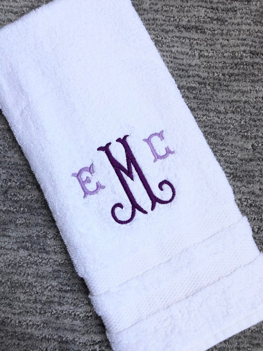 Embroidered MONOGRAM Hand Towel Arabesque Font Monogram New Home Personalized Gift Bathroom Decor Custom Towel Purple Lovers