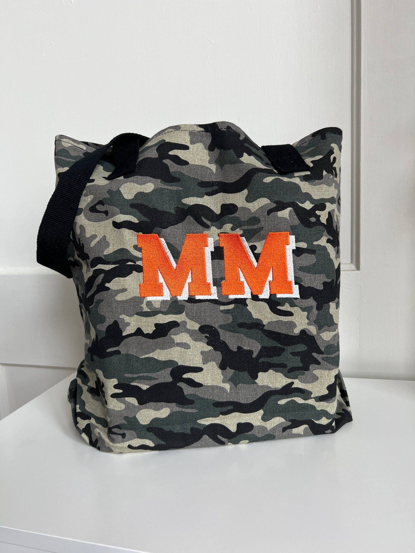 Shadow Block Monogram Camouflage Canvas Tote Bag Embroidered Name Tote Bag School Bag Boys Bag Custom Tote Cammo Bags Library Tote