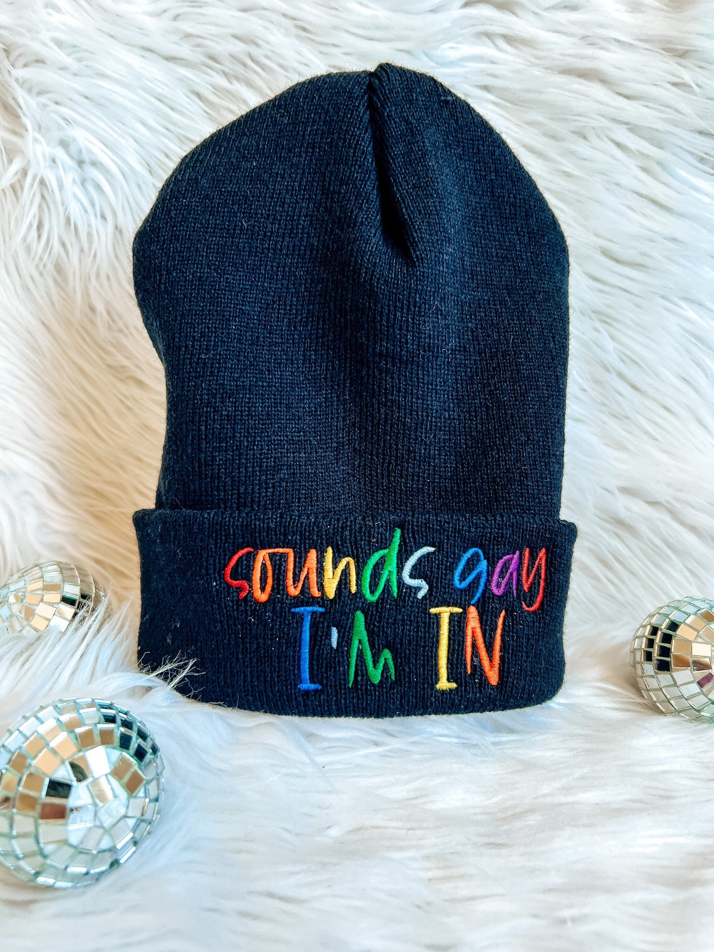 Sounds Gay I’m In Rainbow Pride Beanie Embroidered Slouchy Hat Custom Beanie