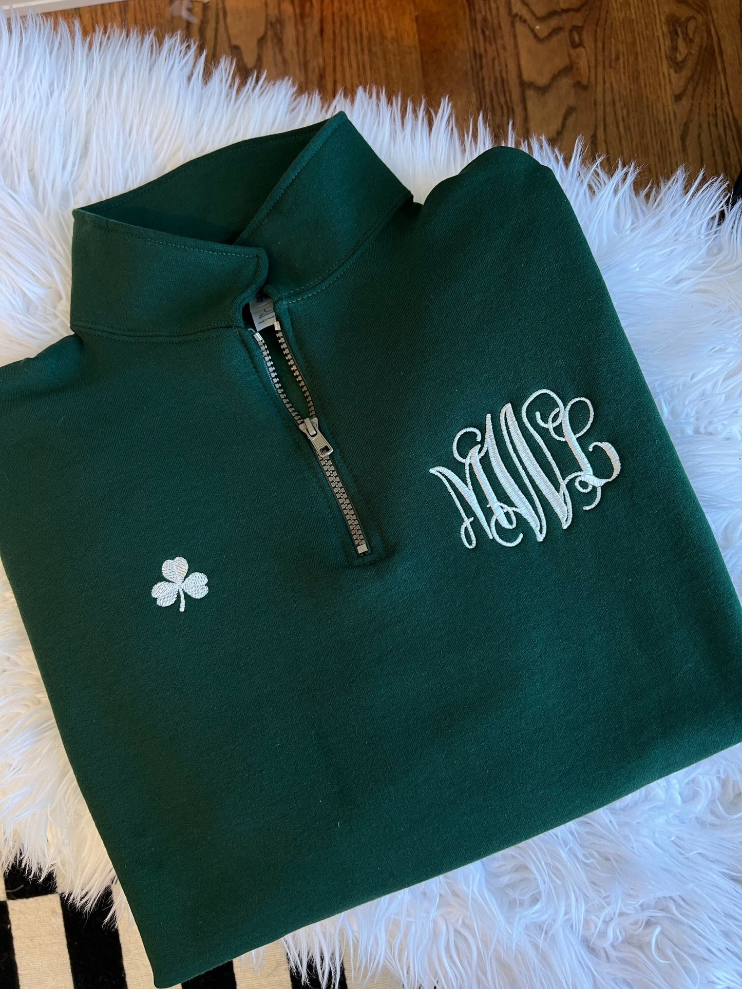 Embroidered Monogram Quarter Zip Captain Neck Sweatshirt Monogrammed