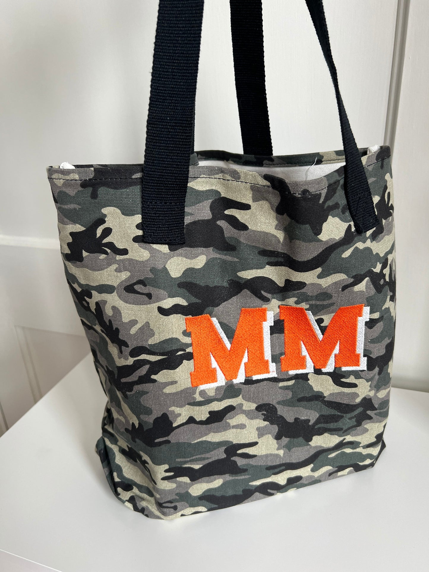 Shadow Block Monogram Camouflage Canvas Tote Bag Embroidered Name Tote Bag School Bag Boys Bag Custom Tote Cammo Bags Library Tote