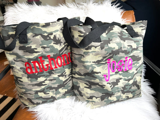 Camouflage Canvas Tote Bag Embroidered Name Tote Bag School Bag Bag Custom Tote Camo Bags