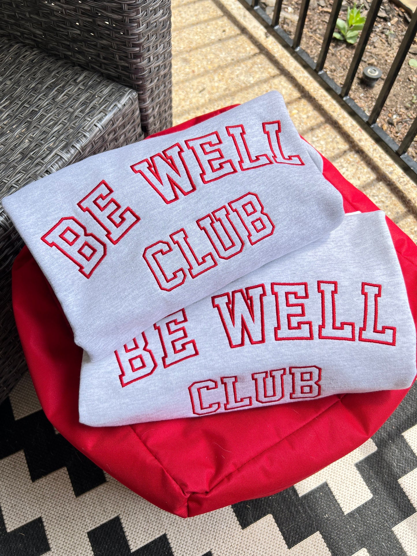 Embroidered BE WELL CLUB Sweatshirt Crew Neck Monochrome Top Healthy Living Well Fizz Please