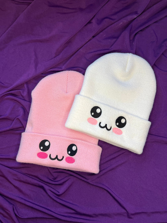 Kawaii Face Eyes Embroidered Slouchy Hat Girlie Kawaii Hat Custom Beanie