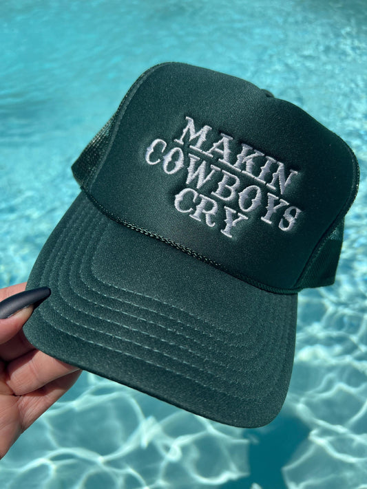 Makin Cowboys Cry Hat Trucker Hat Pink Foam Trucker Moody Girls Custom Trucker Hats Western Vibes Forest Green