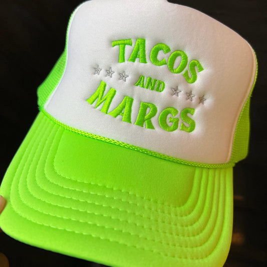 Tacos and Margs Hat Trucker Hat Bright Green Foam Trucker Foodie Custom Trucker Hats Drinking Vibes Cinco de Mayo Taco Tuesday