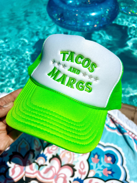 Tacos and Margaritas Hat Trucker Hat Bright Green Foam Trucker Foodie Custom Trucker Hats Drinking Vibes Cinco de Mayo Taco Tuesday