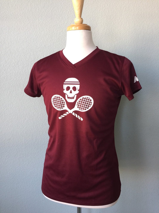 WOMENS Tennis Skull and Cross Rackets New Balance Dry Fit Athletic Shirt