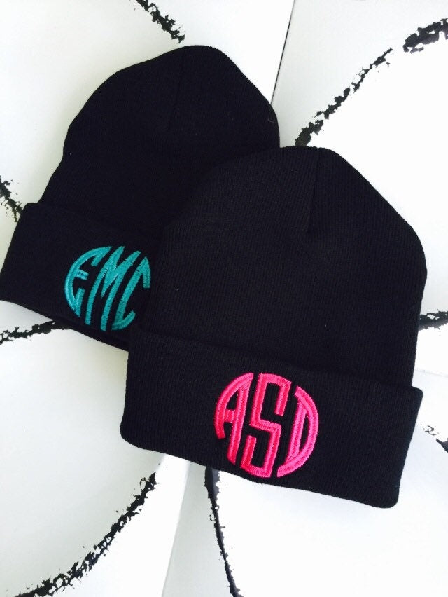 Monogrammed Beanie Embroidered Slouchy Hat Custom Name Beanie Winter Hat