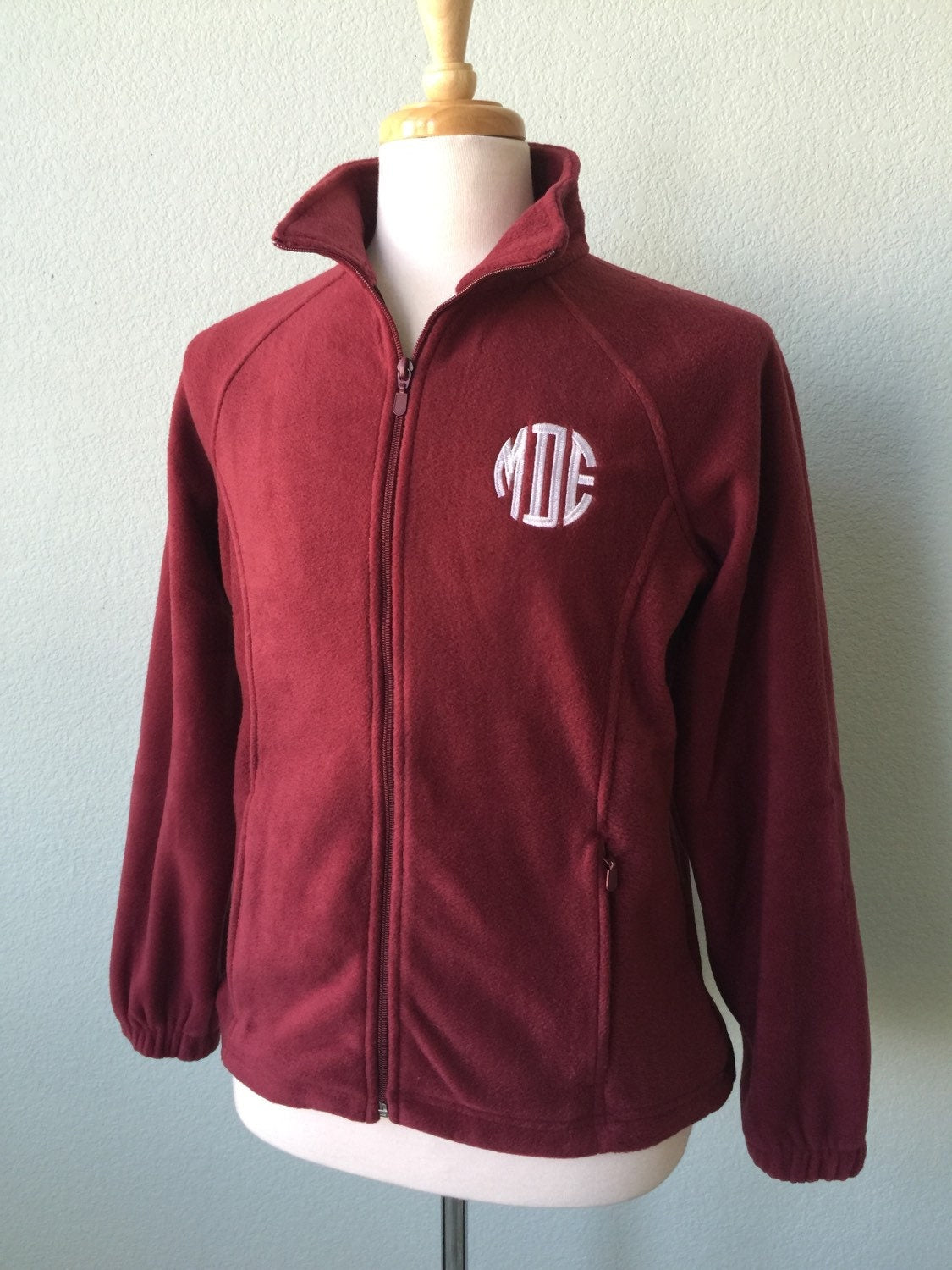 Unisex Fleece Jacket Embroidered Monogram Fleece Full Zip Jacket with Pockets Non Pill Fleece