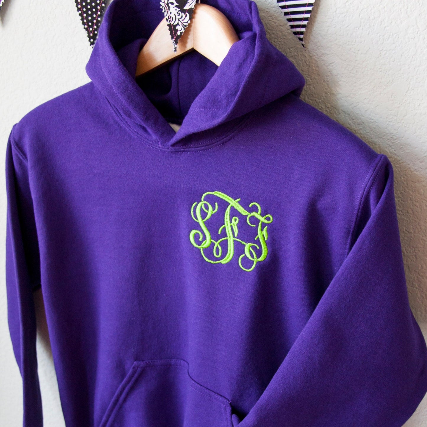 Youth Sweatshirt Embroidered Monogram Hoodie Youth Sweatshirt Vine Monogram Fall Fleece Interlocking Monogram