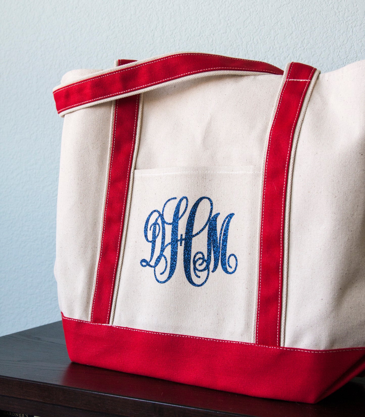 Glitter Vine Monogrammed Large Boat Tote Canvas Large Carry All Tote Beach Tote Bag